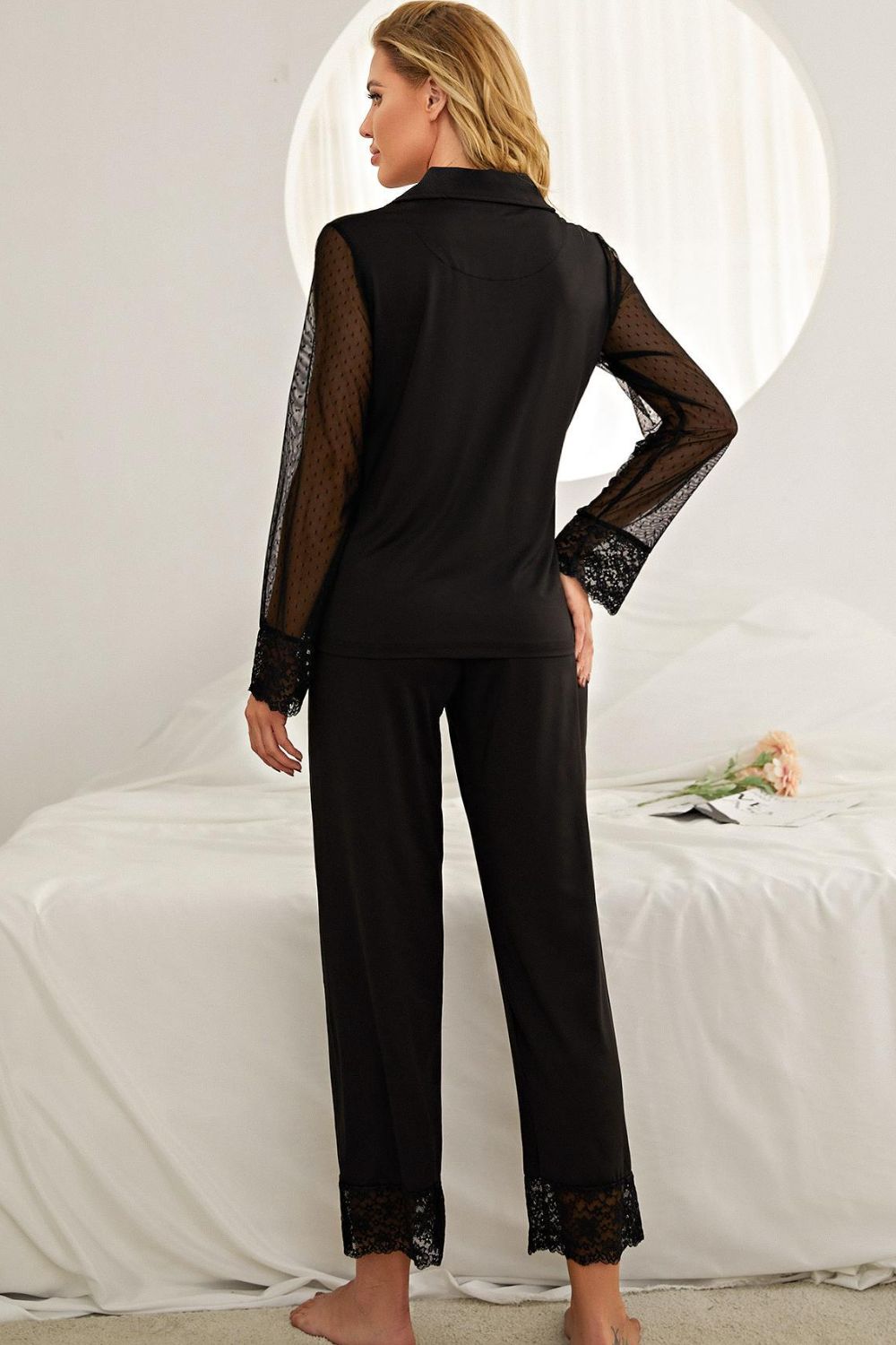 Lori Spliced Lace Lapel Collar Pajama Set