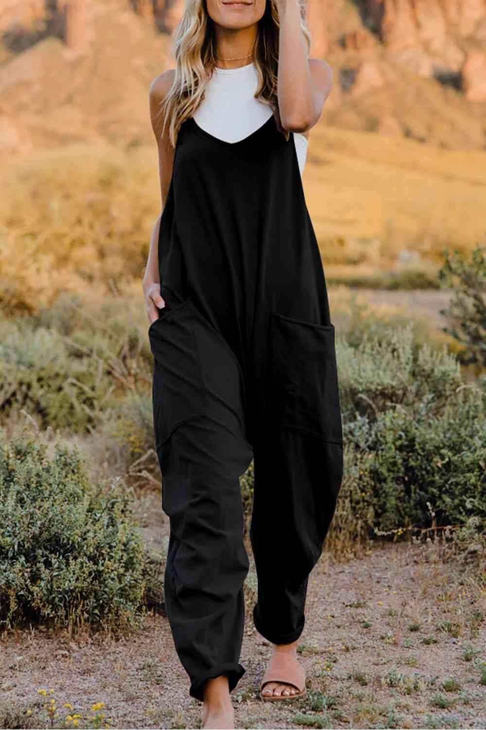 Bette Double Take V-Neck Sleeveless Jumpsuit with Pocket