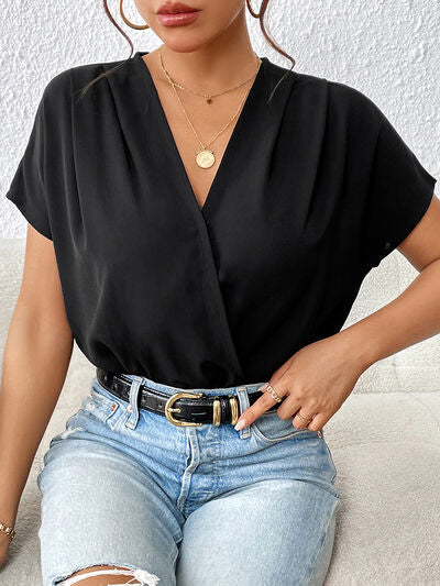 Landry Surplice Short Sleeve Ruched Bodysuit