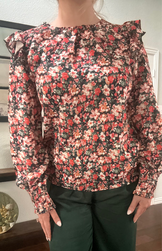 Danni Floral Round Neck Lantern Sleeve Blouse