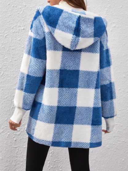 Ellie Plaid Long Sleeve Hooded Coat