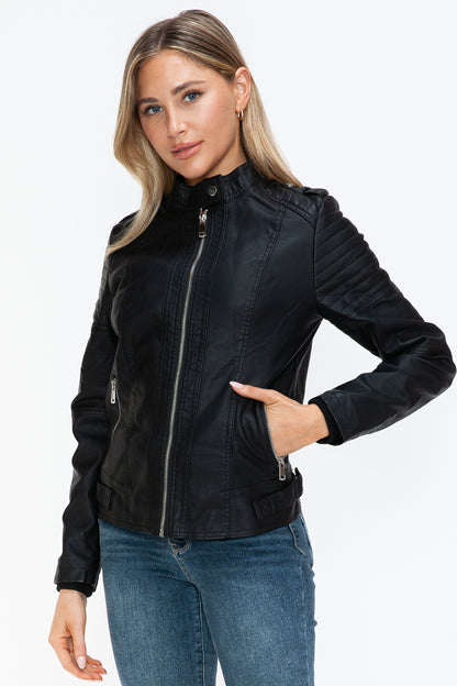 Quinn Vegan Leather Biker Jacket with Side Zip Pockets