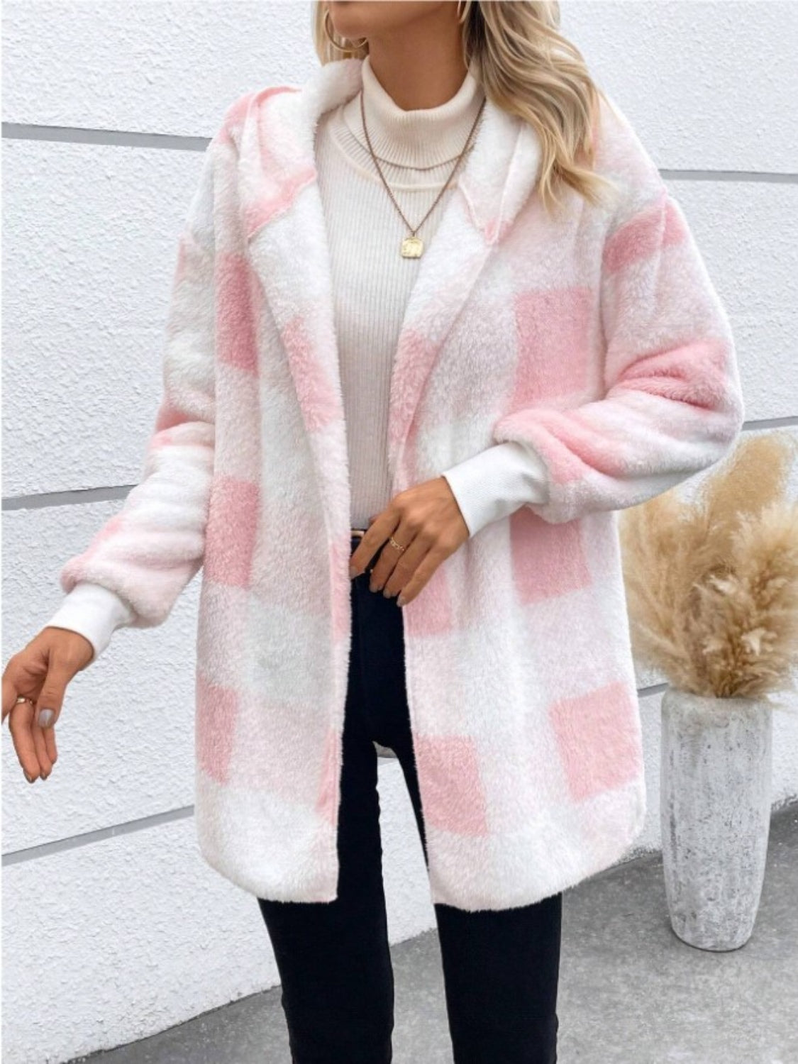 Ellie Plaid Long Sleeve Hooded Coat