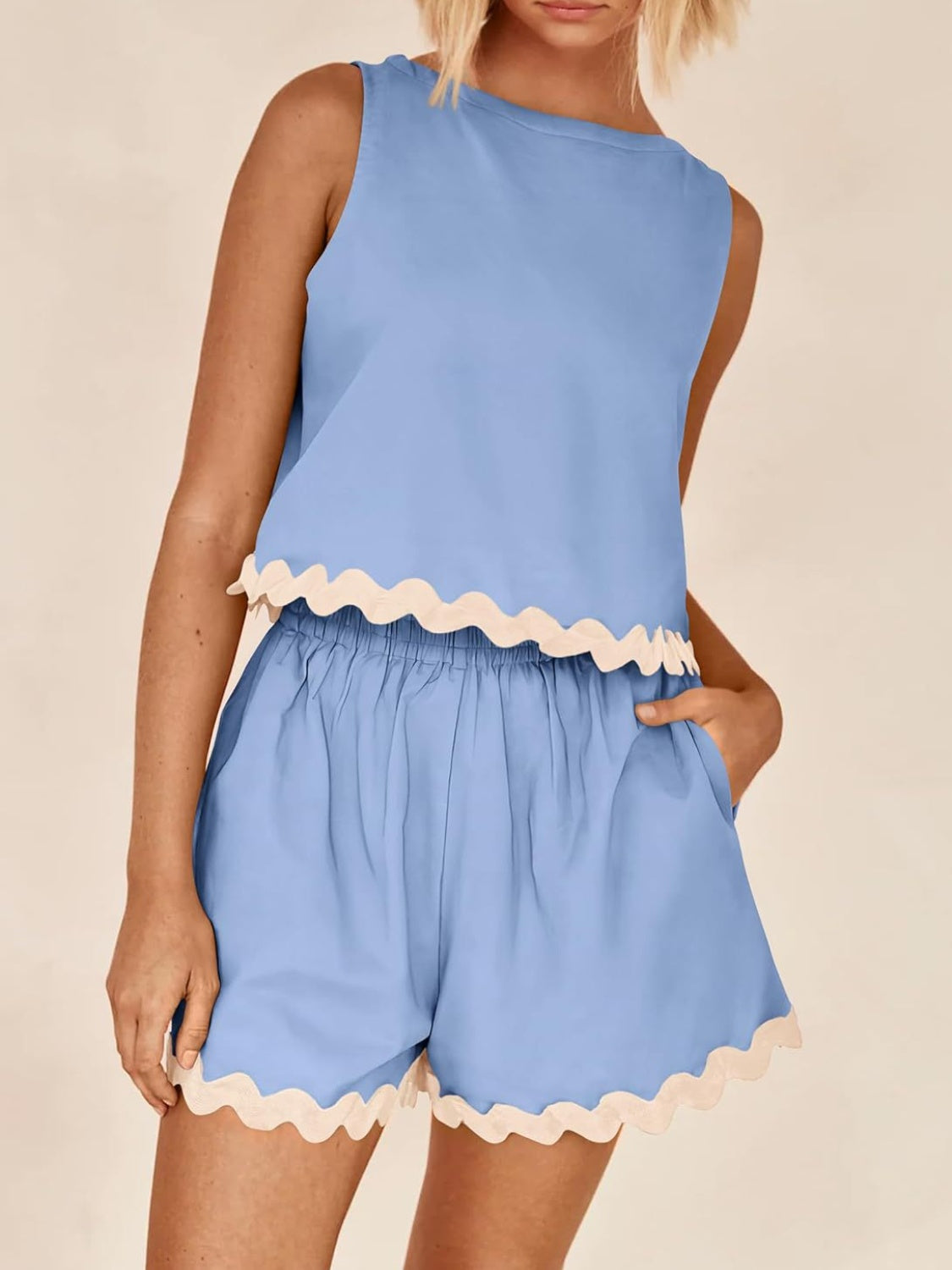 Holly Contrast Trim Sleeveless Top and Shorts Set