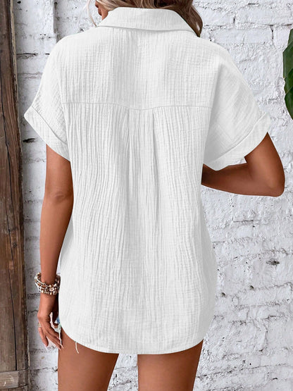 Collette Textured Button Up Short Sleeve Shirt