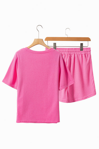 Linny Waffle-Knit Round Neck Top and Shorts Set