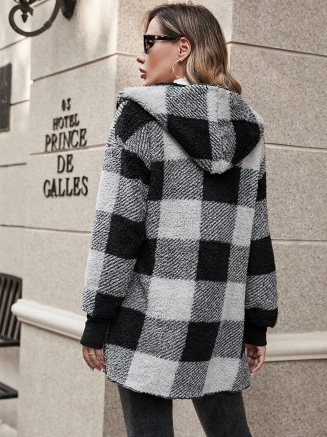 Ellie Plaid Long Sleeve Hooded Coat