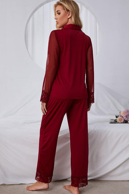 Lori Spliced Lace Lapel Collar Pajama Set