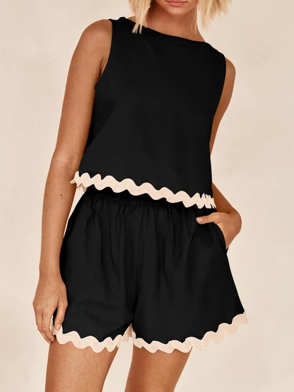 Holly Contrast Trim Sleeveless Top and Shorts Set