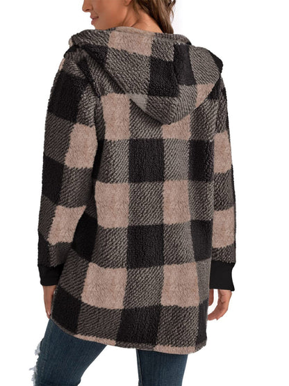 Ellie Plaid Long Sleeve Hooded Coat