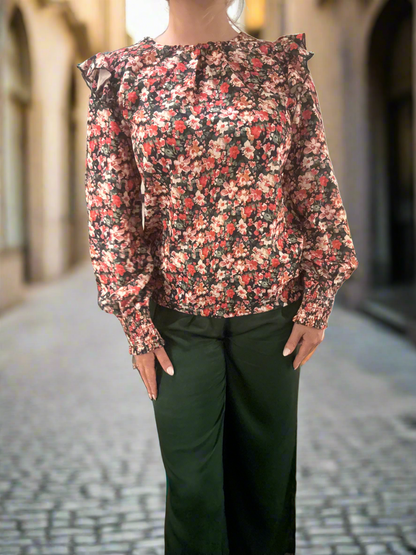 Danni Floral Round Neck Lantern Sleeve Blouse