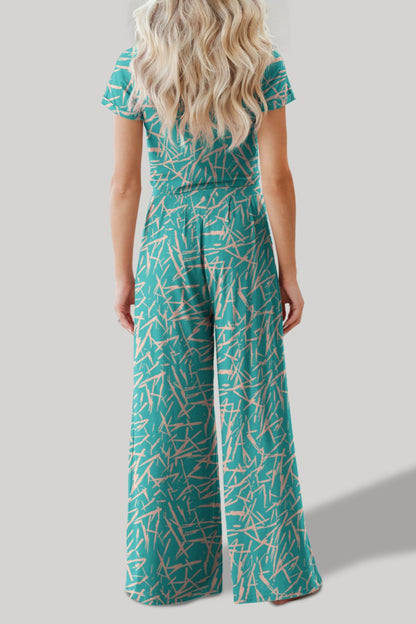 Emma Printed Round Neck Short Sleeve Top and Pants Set