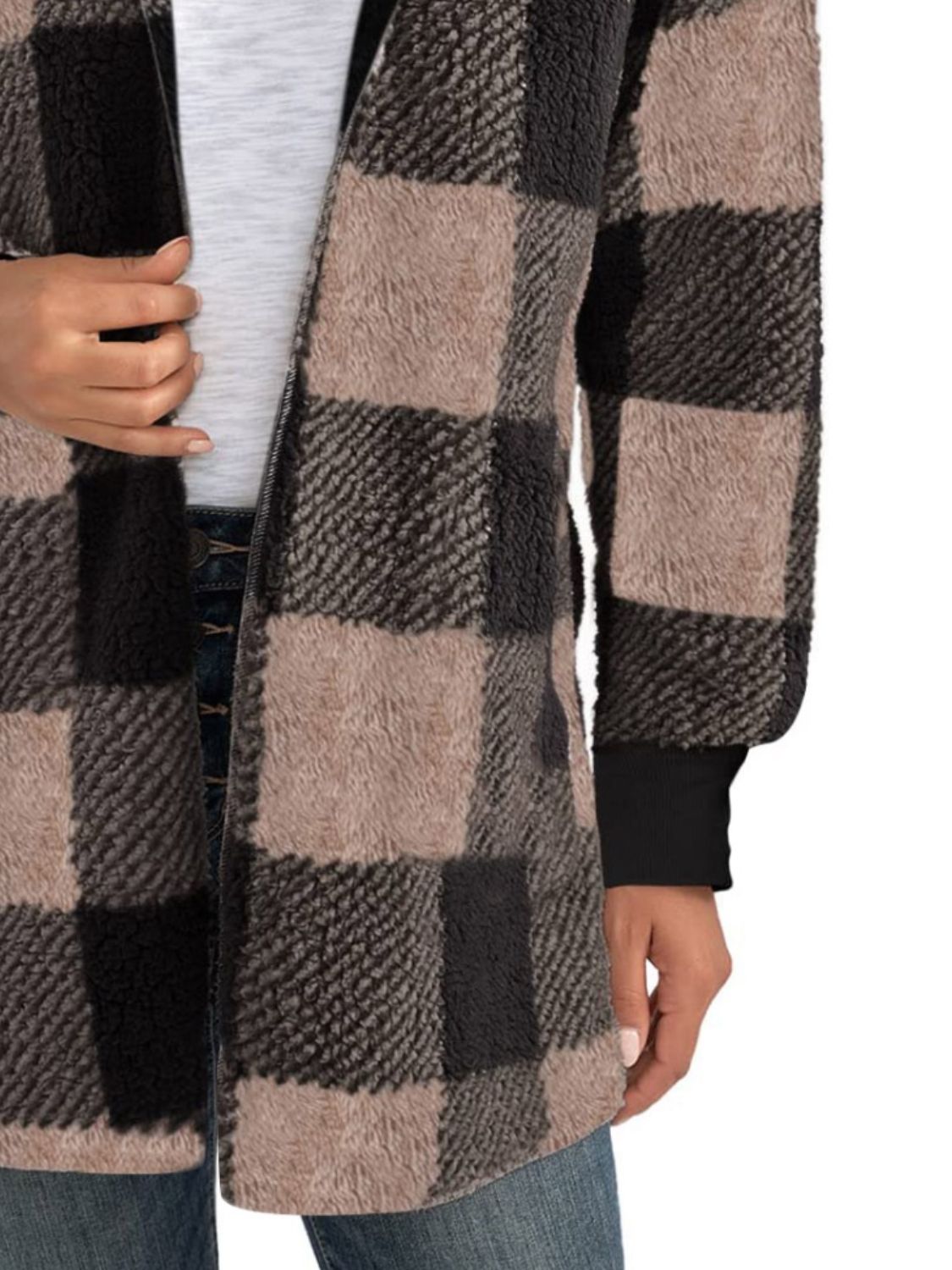 Ellie Plaid Long Sleeve Hooded Coat