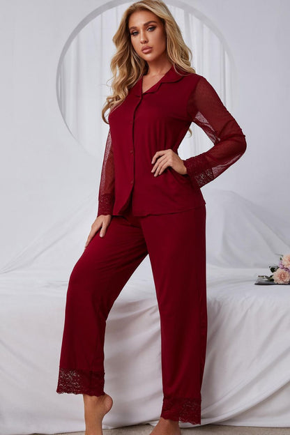 Lori Spliced Lace Lapel Collar Pajama Set