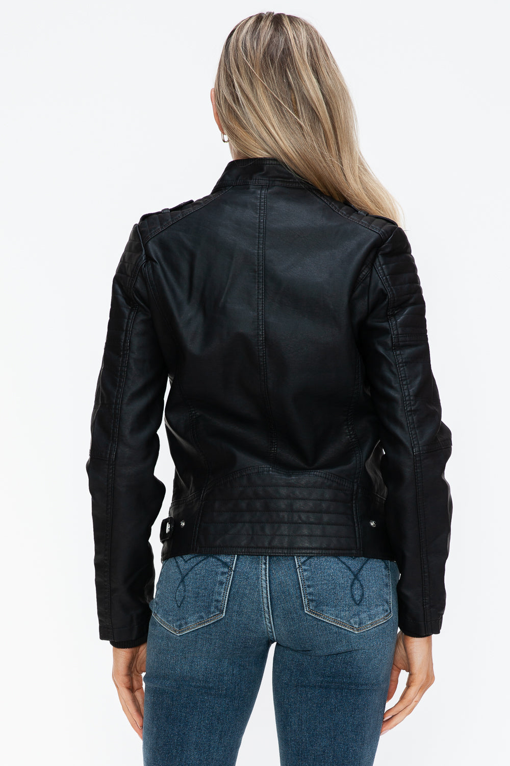 Quinn Vegan Leather Biker Jacket with Side Zip Pockets