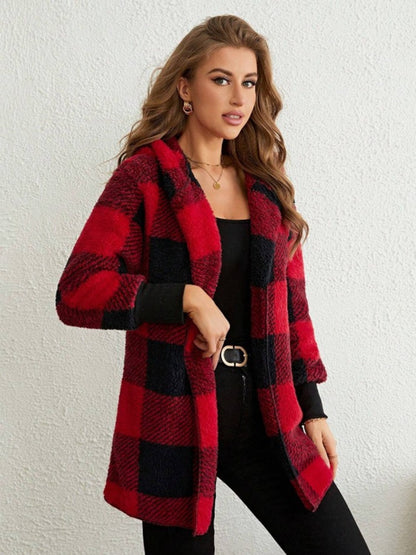 Ellie Plaid Long Sleeve Hooded Coat