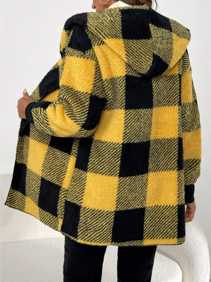 Ellie Plaid Long Sleeve Hooded Coat