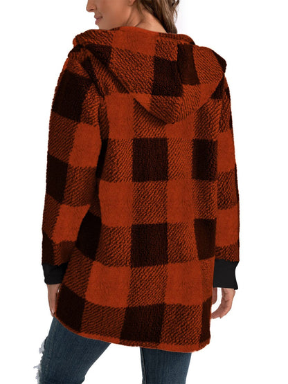 Ellie Plaid Long Sleeve Hooded Coat