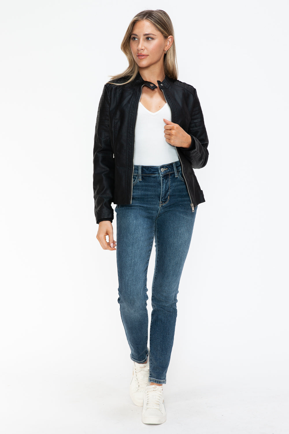 Quinn Vegan Leather Biker Jacket with Side Zip Pockets