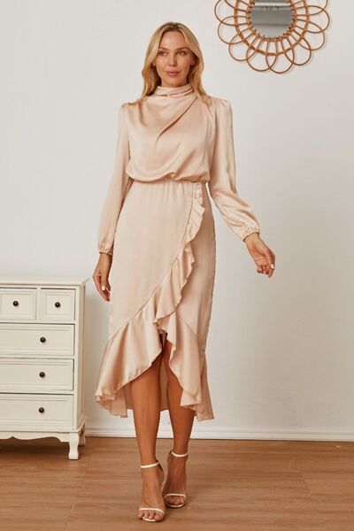 Sonia Mock Neck Ruffled Asymmetrical Dress