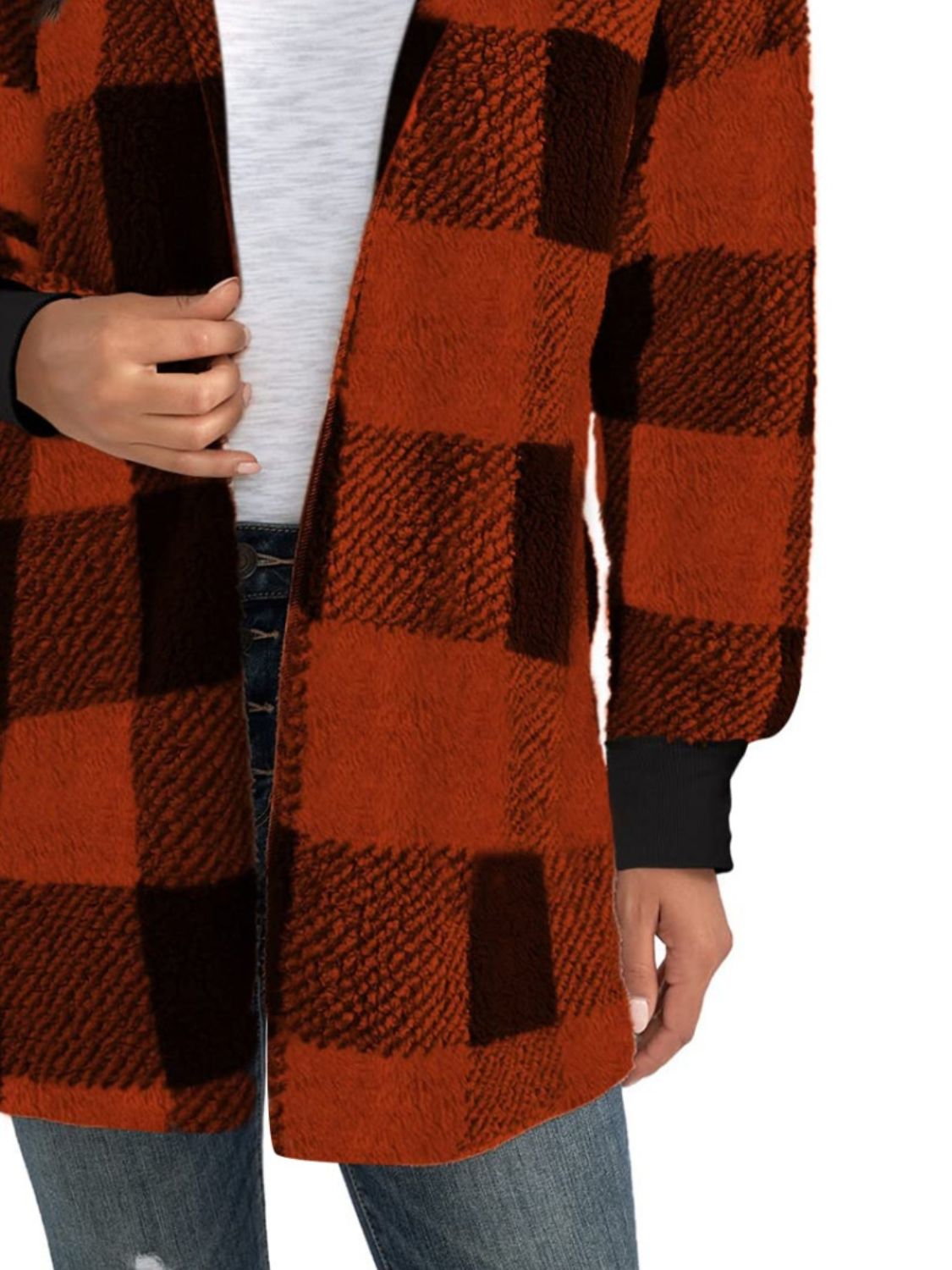 Ellie Plaid Long Sleeve Hooded Coat