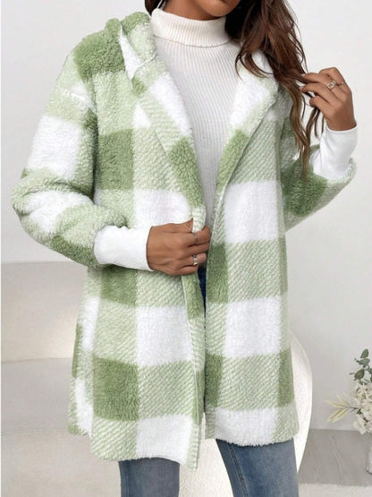 Ellie Plaid Long Sleeve Hooded Coat