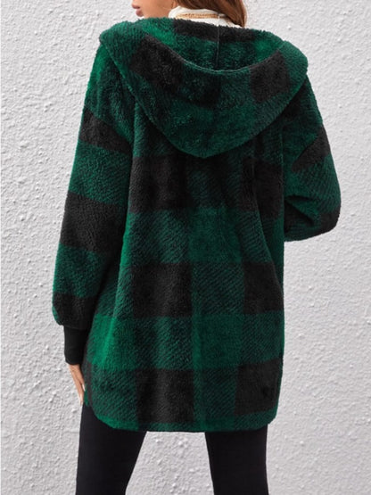 Ellie Plaid Long Sleeve Hooded Coat