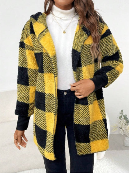 Ellie Plaid Long Sleeve Hooded Coat