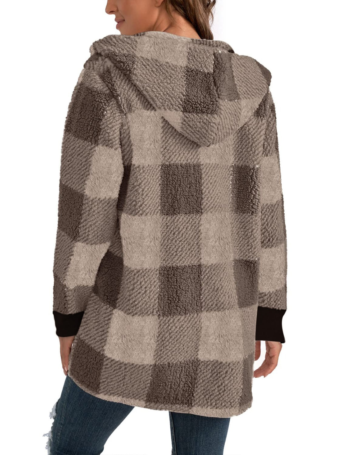 Ellie Plaid Long Sleeve Hooded Coat