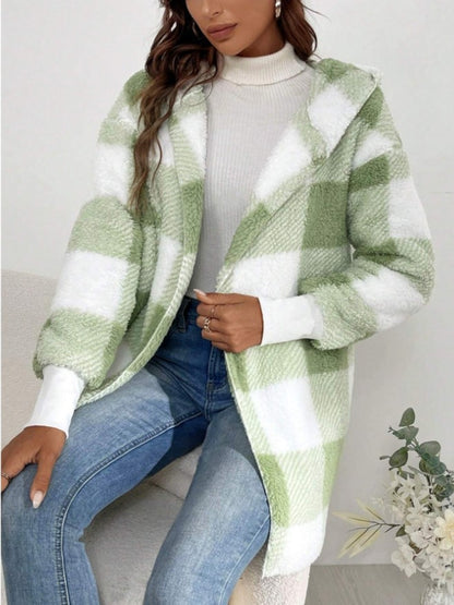 Ellie Plaid Long Sleeve Hooded Coat