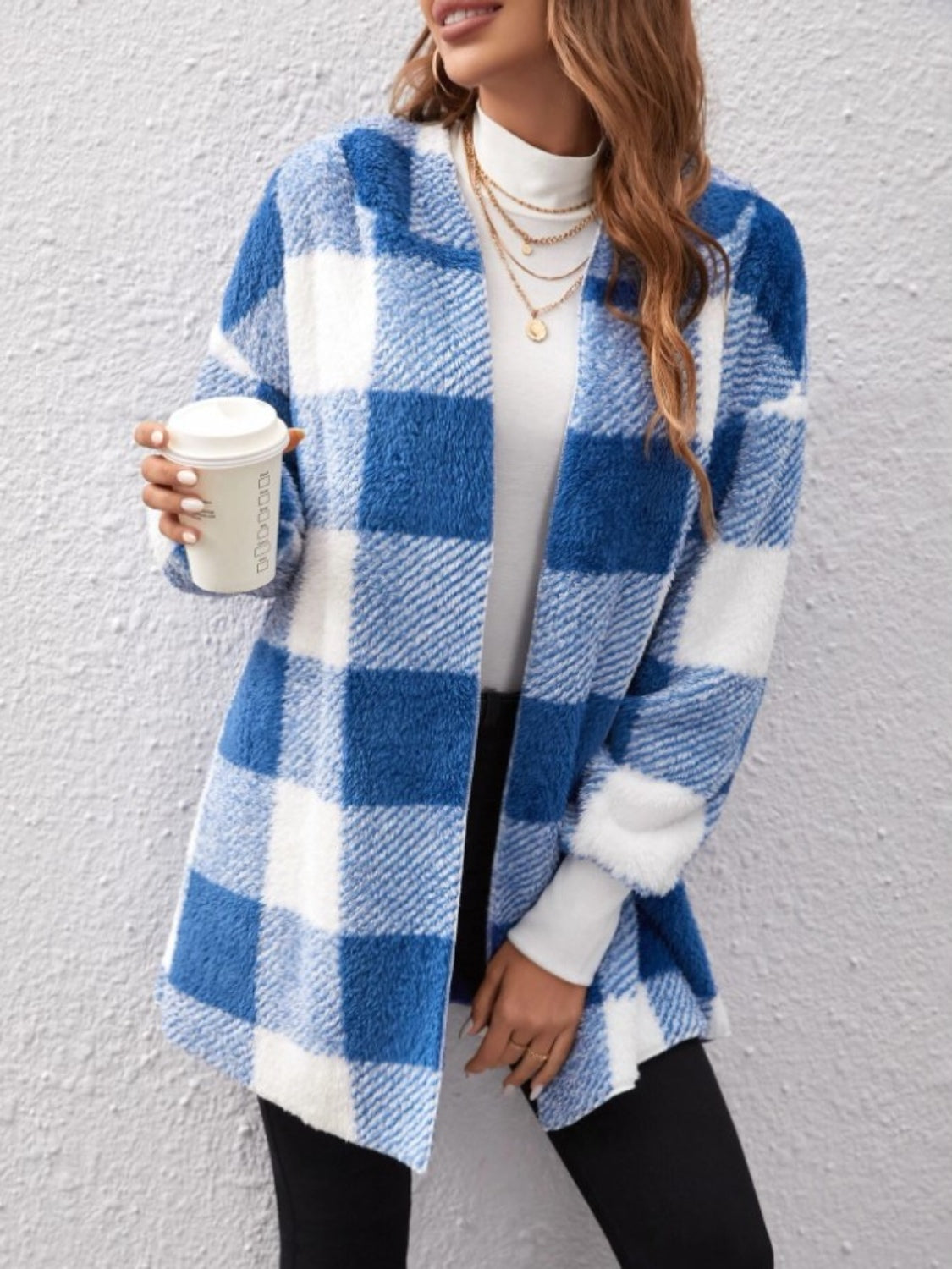 Ellie Plaid Long Sleeve Hooded Coat