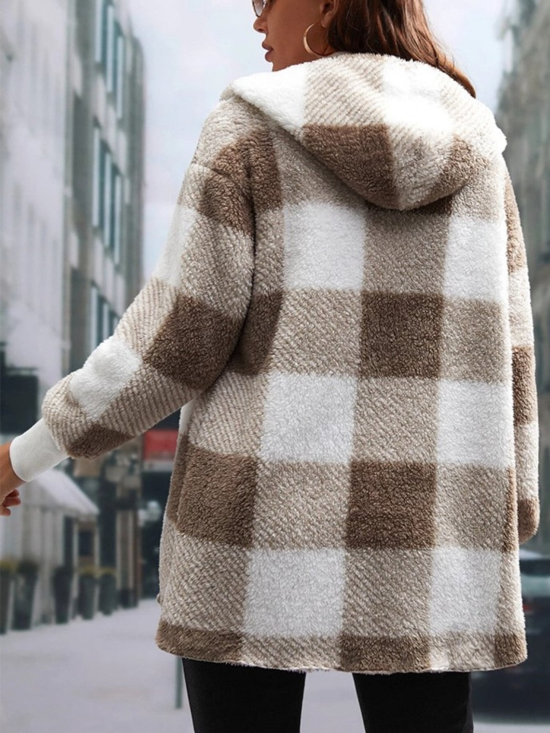 Ellie Plaid Long Sleeve Hooded Coat