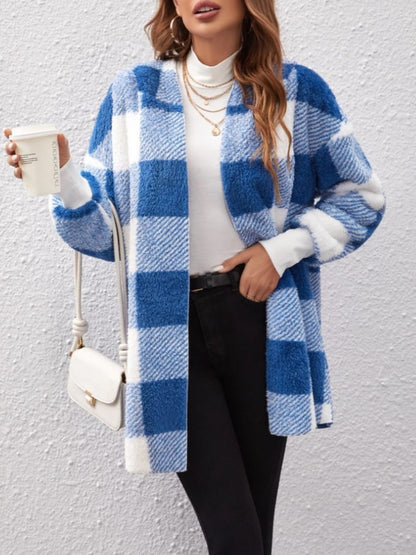 Ellie Plaid Long Sleeve Hooded Coat