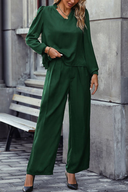 Carmen V-Neck Long Sleeve Top and Wide Leg Pants Set