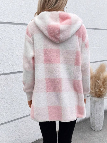 Ellie Plaid Long Sleeve Hooded Coat