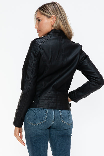 Quinn Vegan Leather Biker Jacket with Side Zip Pockets