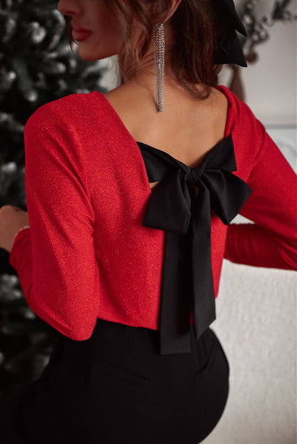 Rudy Bowknot V-Neck Long Sleeve Blouse