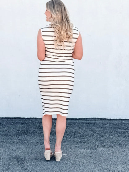 Maggie Slit Striped Cap Sleeve Dress