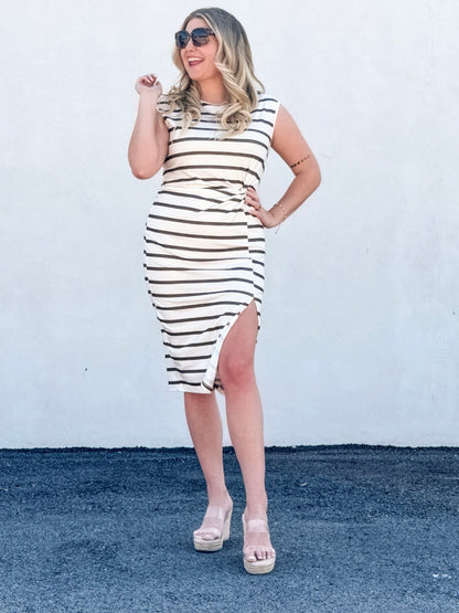 Maggie Slit Striped Cap Sleeve Dress