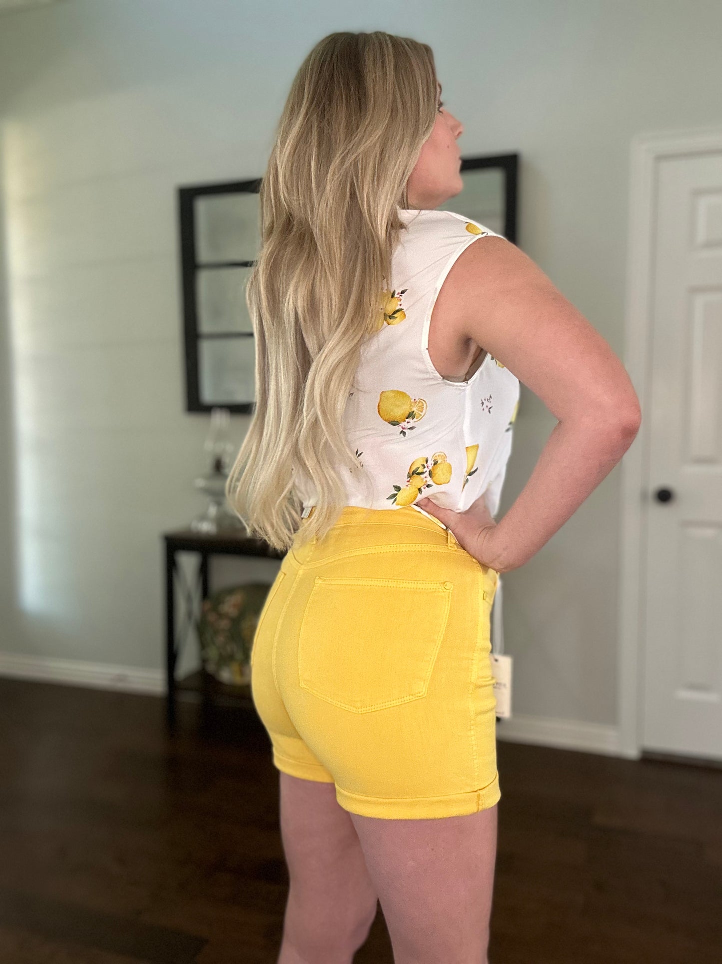 Judy Blue High Rise Control Top Cuffed Shorts in Yellow