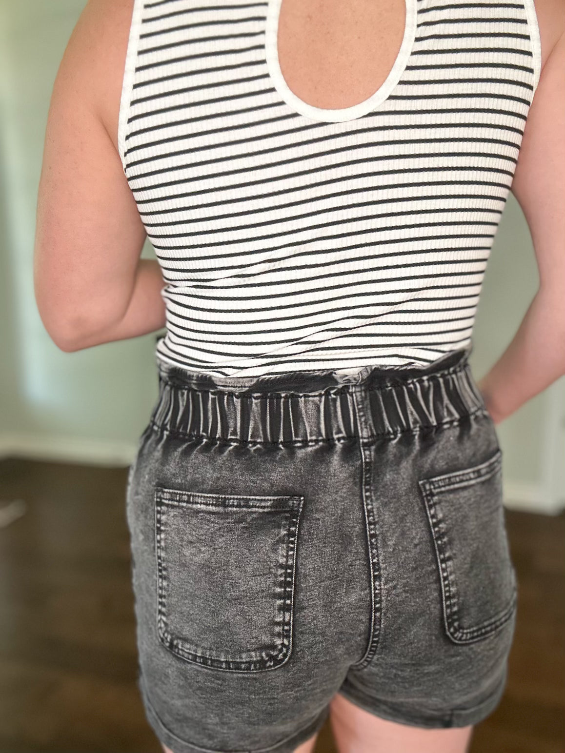 Paperbag Waist Denim Shorts with Pockets