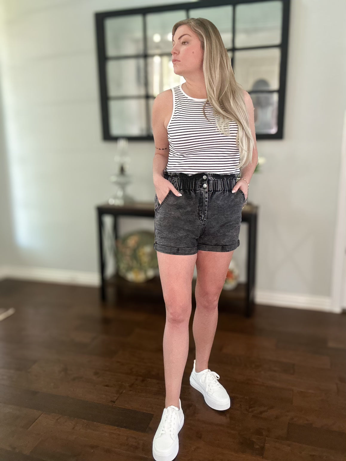 Paperbag Waist Denim Shorts with Pockets