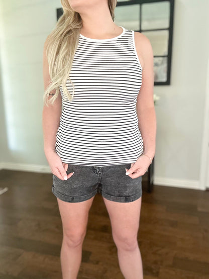 Penny Cutout Striped Round Neck Tank