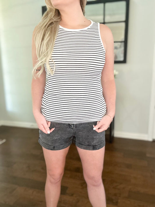 Penny Cutout Striped Round Neck Tank