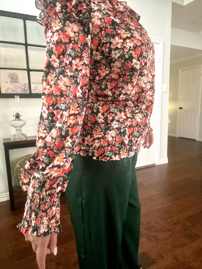 Danni Floral Round Neck Lantern Sleeve Blouse