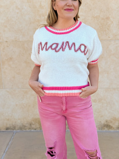 BiBi MAMA Contrast Trim Short Sleeve Sweater