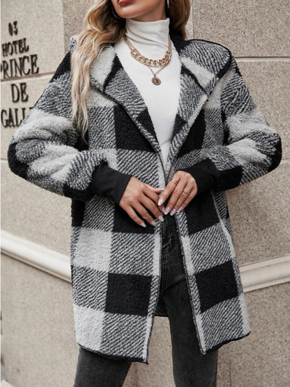 Ellie Plaid Long Sleeve Hooded Coat