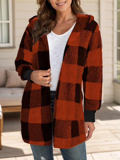 Ellie Plaid Long Sleeve Hooded Coat