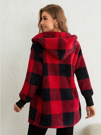 Ellie Plaid Long Sleeve Hooded Coat