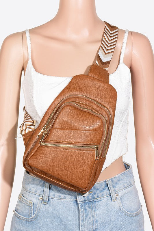 Fame Leather Like Chevron Strap Crossbody Bag